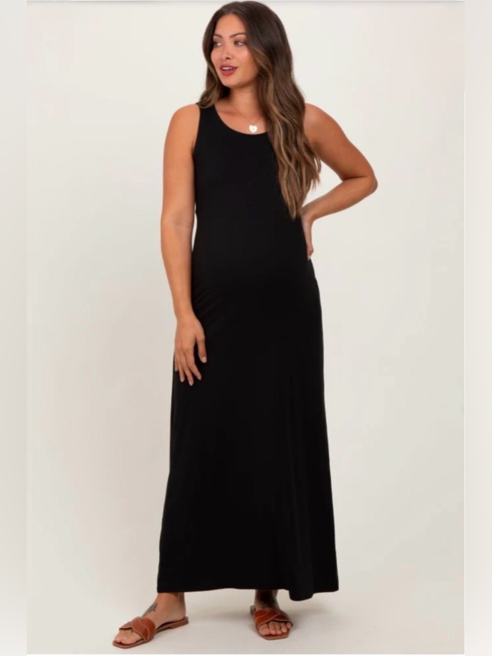 Pinkblush Zenana Black Sleeveless Flared Scoop Neck Maternity Maxi Dress